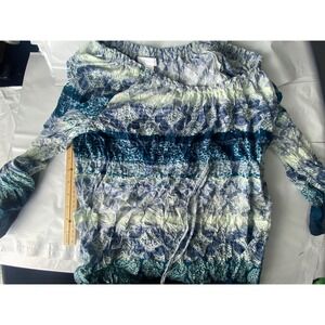 Lizwear Women's M Blue White Floral Crinkle Gauze Tie Front Top